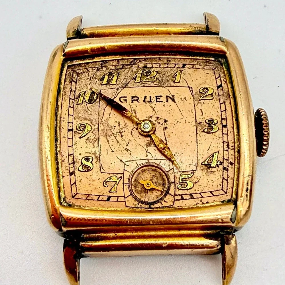 Gruen‎ Vintage Art Deco Square Watch 15J Cal 411C Guildite Parts No Crystal